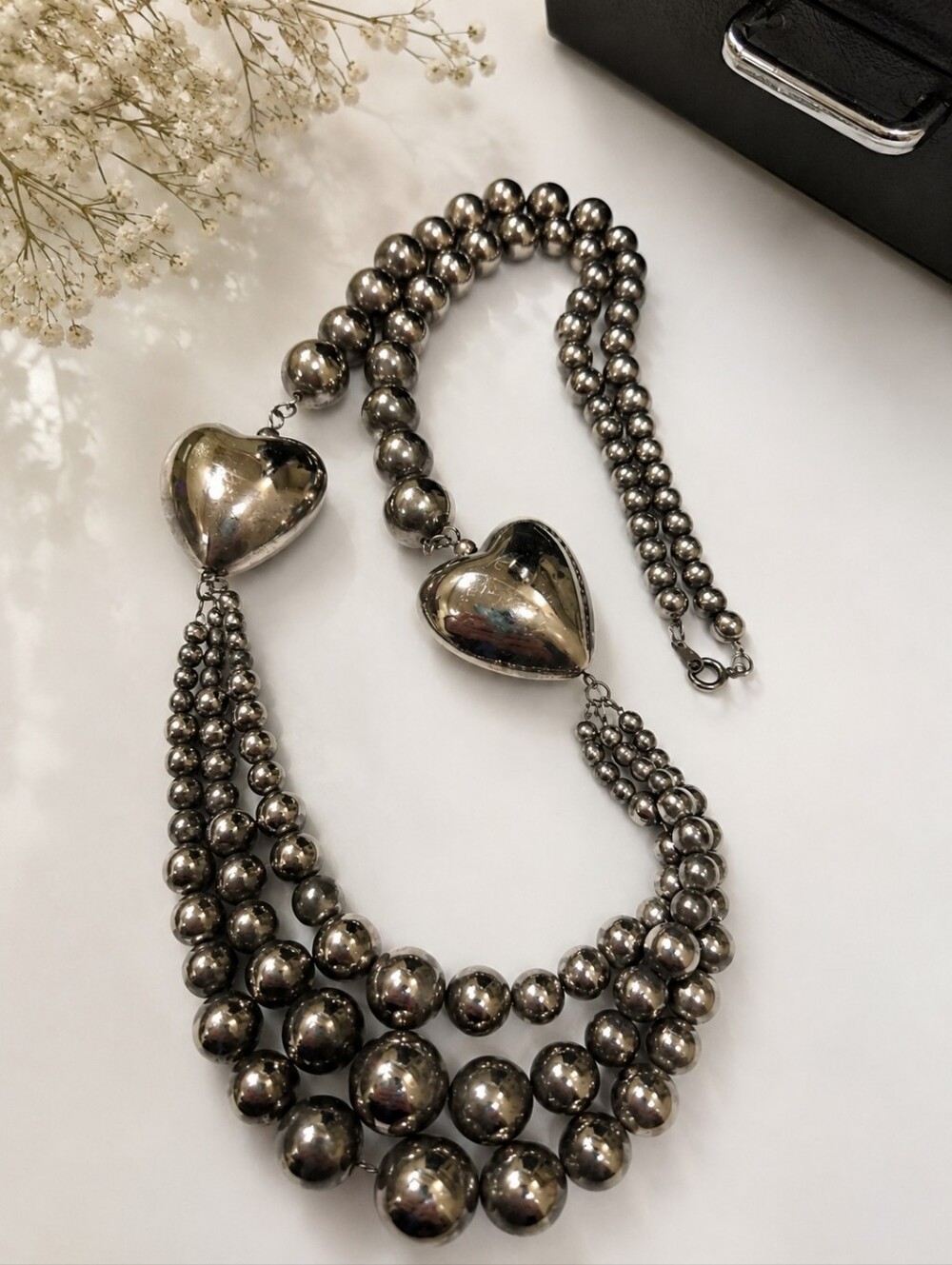 Vintage Korea Puffy Heart Beaded Necklace